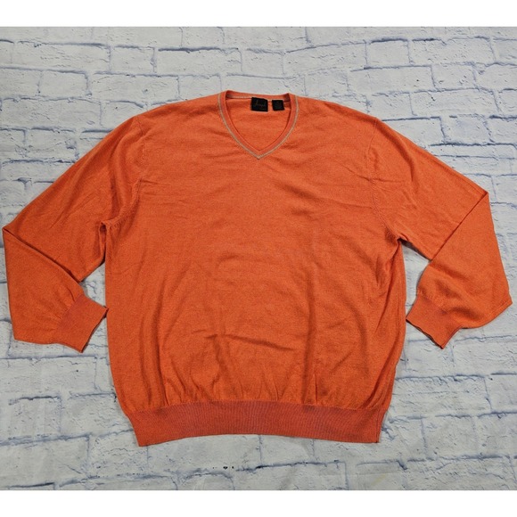 Joseph A. Bank Other - Joseph A Bank Sweater Mens XXL Orange Cotton Cashmere V-Neck Pullover